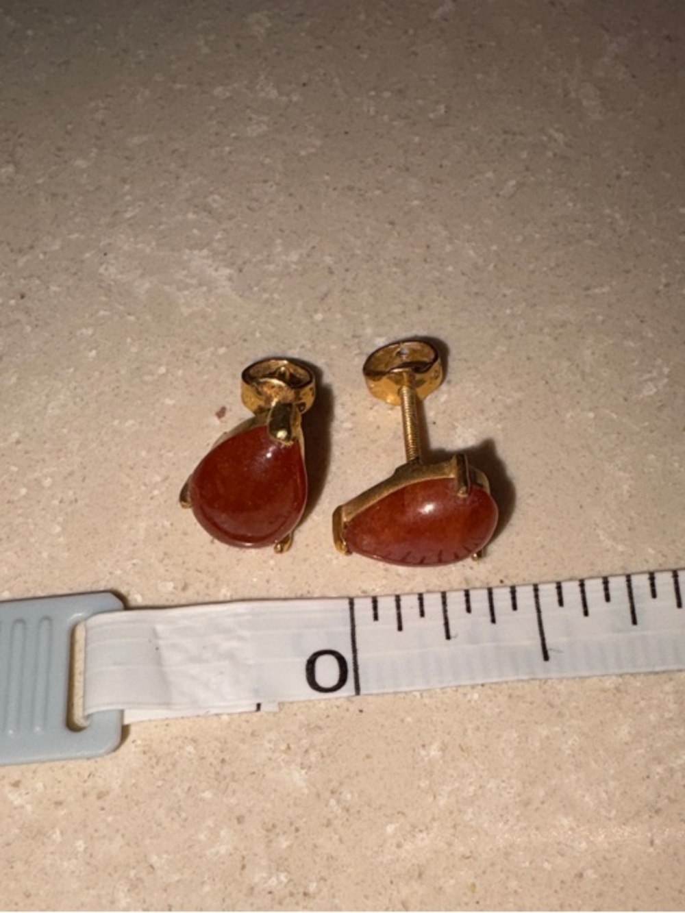Gold Tone Red Stone Teardrop Stud Earrings